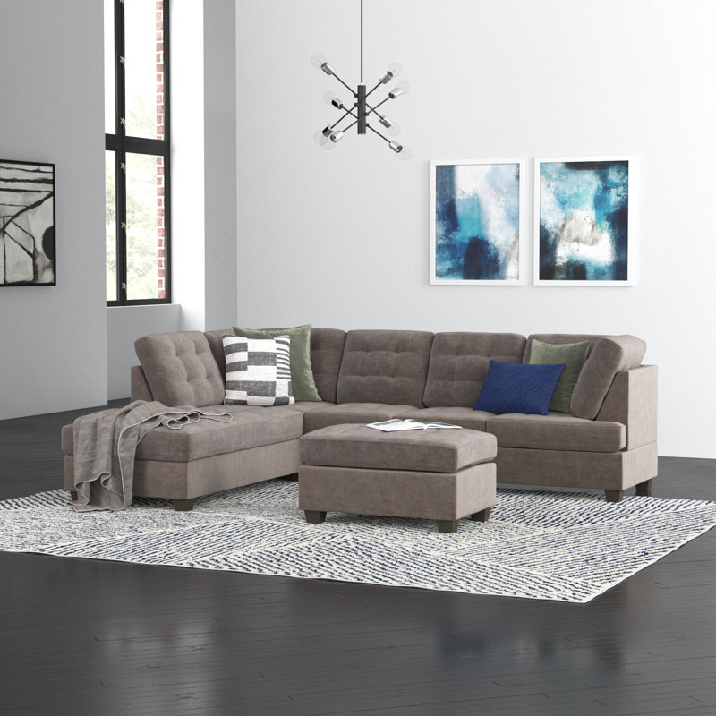 Akhir 2 Piece Upholstered Sectional Wade Logan Upholstery Color Charcoal Microfiber Microsuede